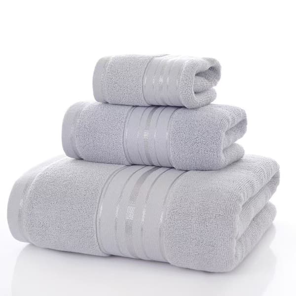 Badehåndklesett 3-deler, 100 % bomull, absorberende, mykt, lysegrått