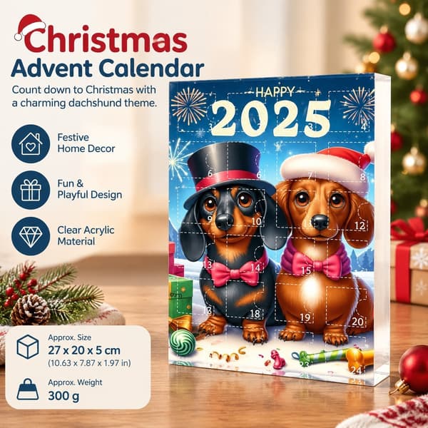 Dachshund julekalender, stil C, akryl nedtellingdekorasjon for hjemmet