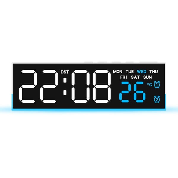 LED digital vekkerklokke, multifunksjonell med termometer, kalender, nattbordsdekor 6681 white shell blue light