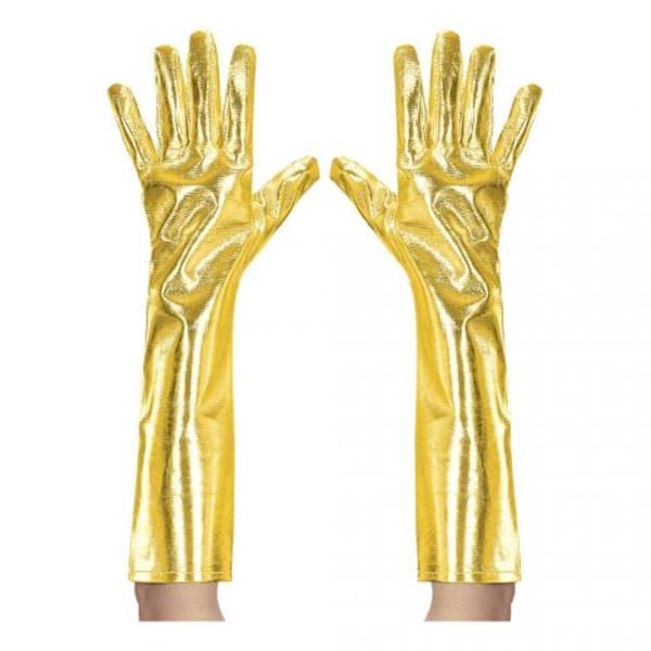 Lange guld metallic kostumehandsker, 40 cm, One Size Voksen