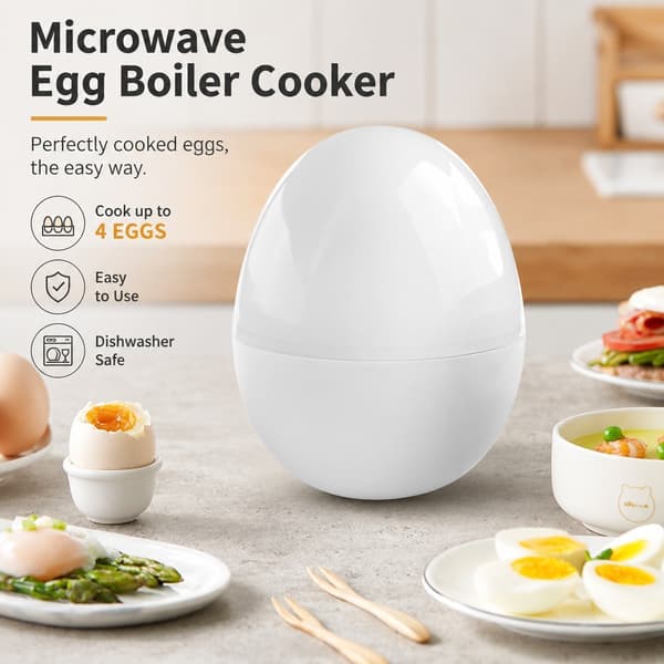 Mikrobølgeovn Eggekoker, 4 egg, Skallfjerner, Tåler oppvaskmaskin, Hvit