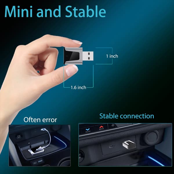 2-in-1 langaton Apple CarPlay & Android Auto -sovitin, mini, Plug & Play
