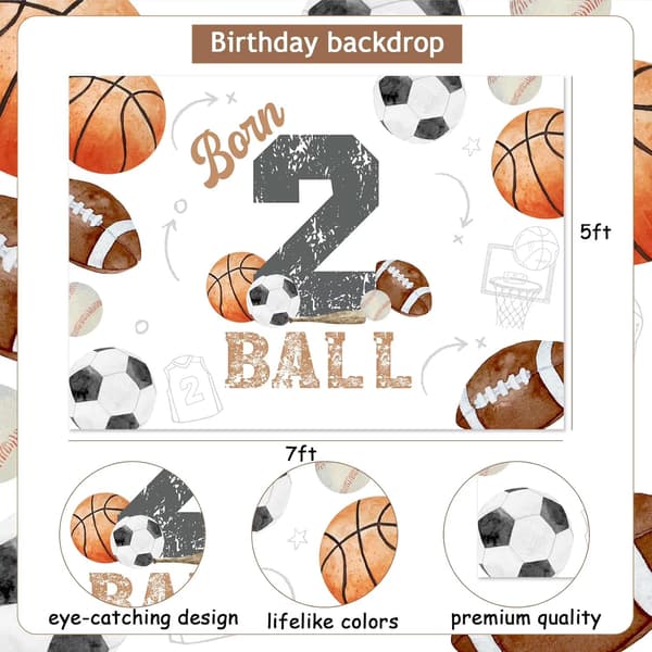 5x7ft Sportstema 2-årsdag Bakteppe, Basketballdekor, Vinylbanner for gutter
