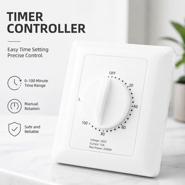 220V Vannpumpetimer, Mekanisk Nedtelling, 120 Minutter, Innendørs Intelligent Tidsbryterkontroll