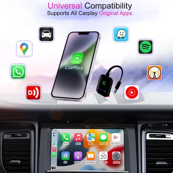 Xcarpad 2-i-1 Trådløs CarPlay & Android Auto Adapter, Mini Plug-and-Play Dongle, Konverter Kablet CarPlay til Trådløs til iPhone, OEM Biler 2016+
