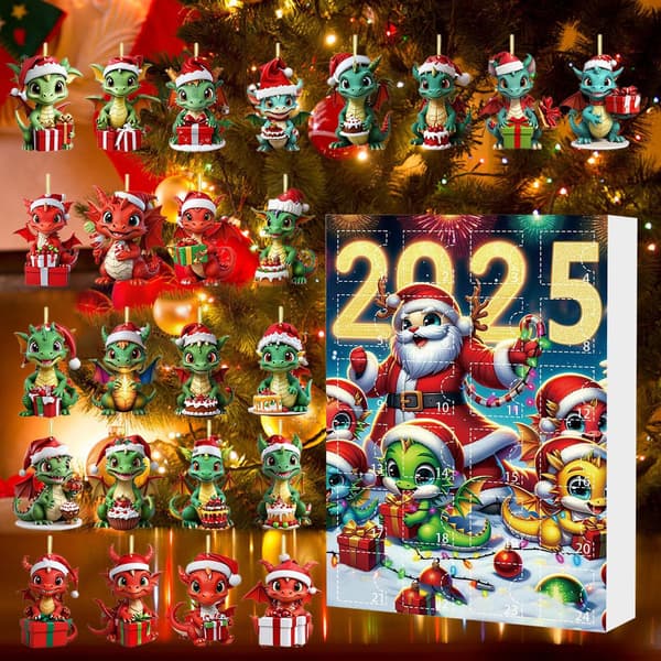 2025 Jule Drage Adventskalender, 24 Dager Nedtelling, 2D Akrylpynt F