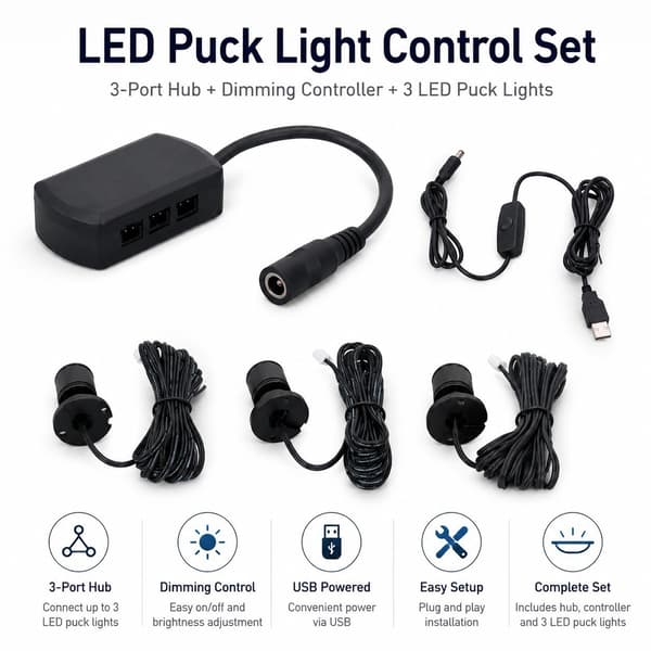 Mini LED Spotlys 5V USB, Dæmpbar, Lille Skabsudstillingslys til Smykker, Sort Hvid