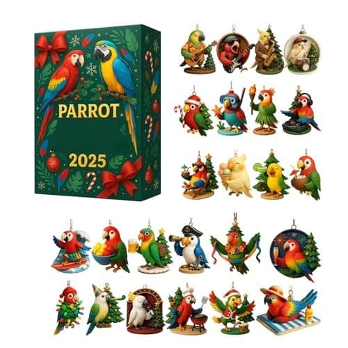 Papegoja adventskalender 2025, 2D platt akryl julnedräkningshänge, 26x18cm