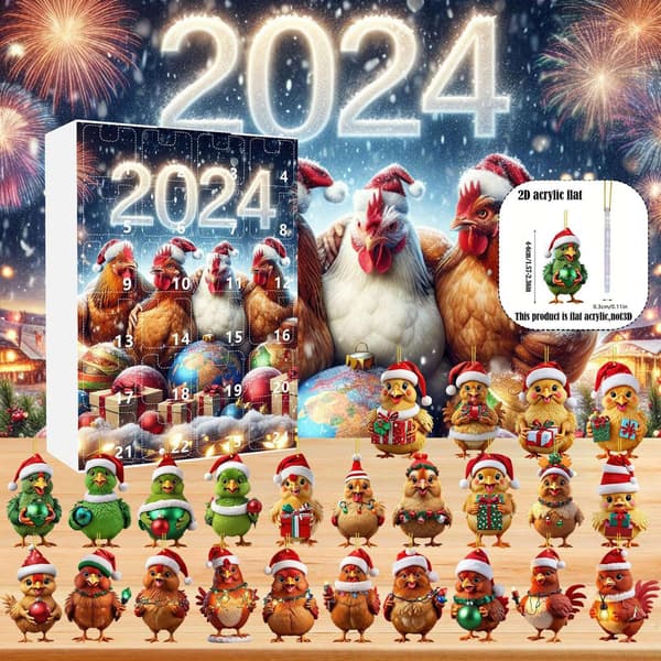2D Akryl Kyllingpynt Adventskalender, Stil D, Nedtelling til Jul Dekorasjon