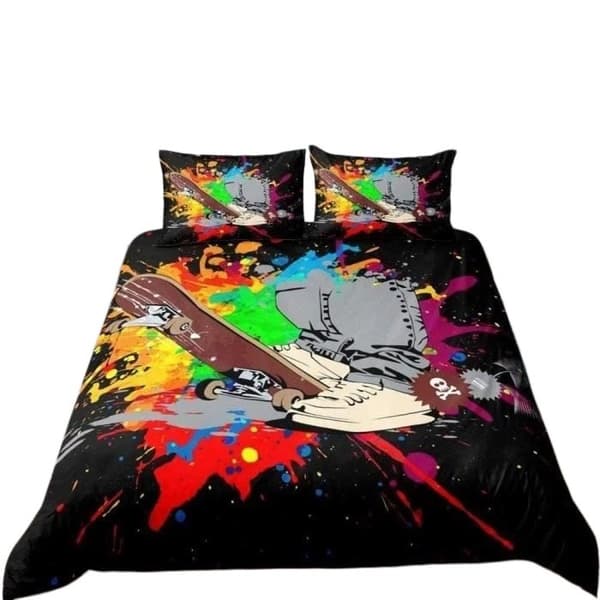 Skateboard Graffiti Dynetrekksett, 3D Trykt for Tenåringer 200x200cm