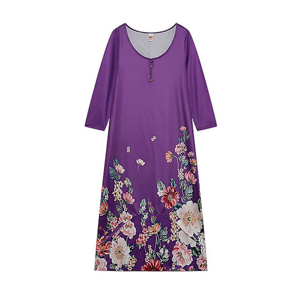 Lang sommerkjole med blomsterprint til kvinder GREY L