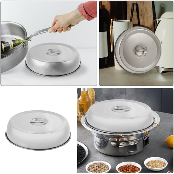 28 cm kupolformat matlock i rostfritt stål, stänksäkert metalllock för matlagning och grillning