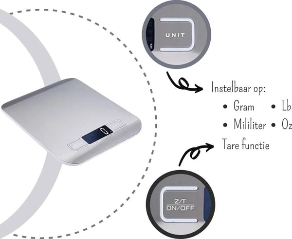 Digital kjøkkenvekt 10kg/1g, rustfritt stål, doble veieplater, for baking og matlaging