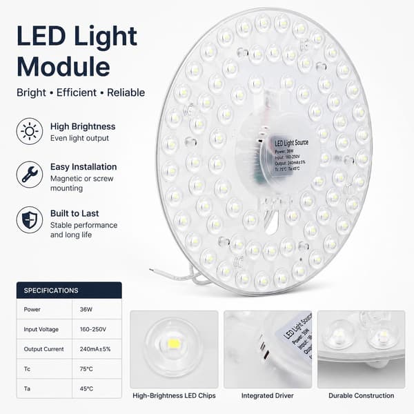 LED Loftlampe 36W, Energibesparende, Magnetisk Adsorption, Badeværelsesinstallation