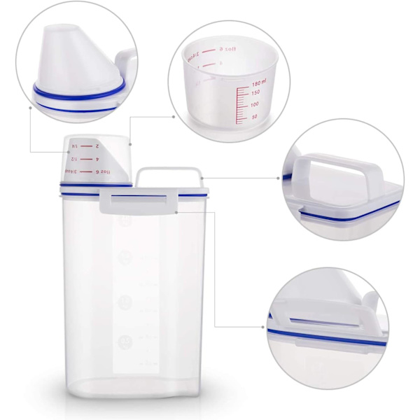 Foderbehållare för husdjur, 2L/5L, bärbar för torrfoder, BPA-fri plast med lock, måttkopp och hällpip 2l