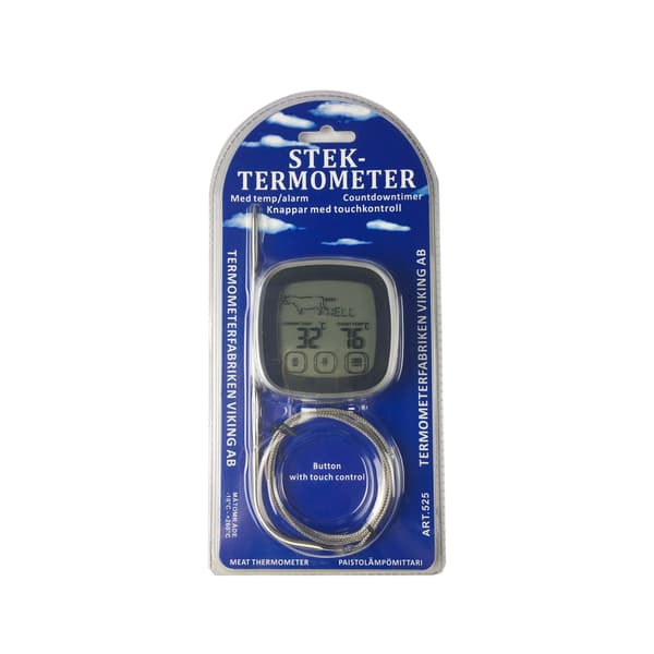 Digitalt kødtermometer, sort, probe med 1m kabel, timer, -10 til 260°C, touchskærm
