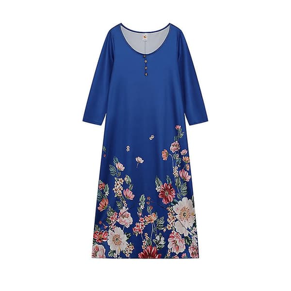 Lång sommarklänning med blommönster för kvinnor BLUE 4XL