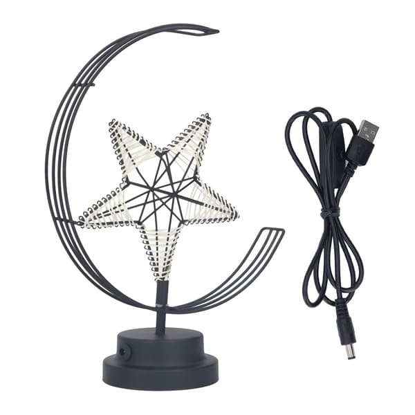 Jernkunst Stjerne LED Bordlampe, Viklet Bomullstråd, Romantisk Nattbord, USB-strøm