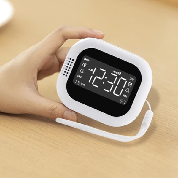 Vibrerande väckarklocka, vit, dubbla larm, 3 lägen, justerbar vibrationsintensitet, USB-C