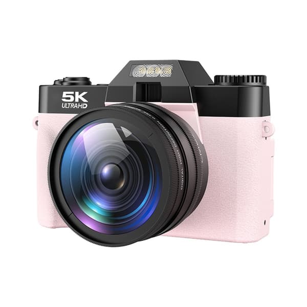 5K Digitalkamera 75MP, 52mm Vidvinkelobjektiv, 180° Flipskærm, WiFi, Vlogging Kamera, Pink