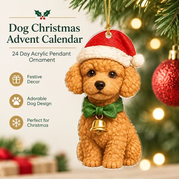 Hund Julkalender 2025, 24-dagars akrylhänge, 11x7,9 tum