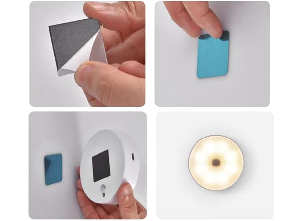 LED Natlampe med Bevægelsessensor, Skumring til Daggry, Trappelys, Genopladelig, Klæbende