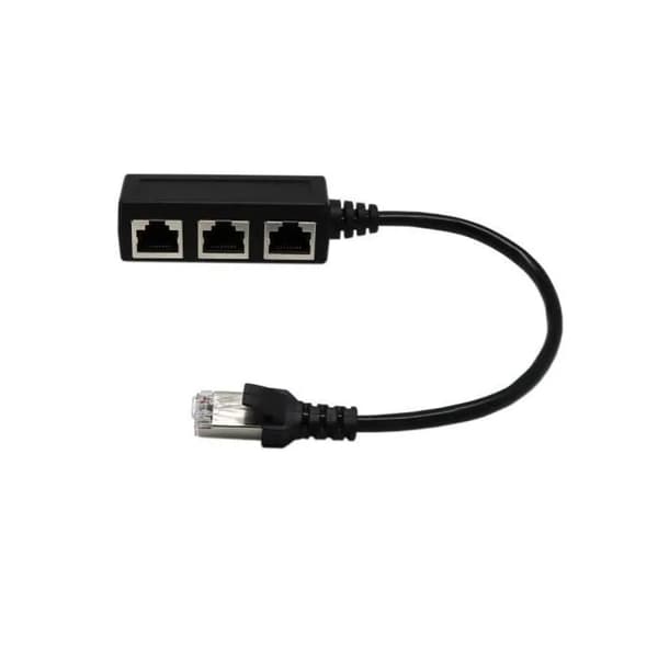RJ45 Splitterkabel 1 til 3, Ethernet Netværksadapter, Sort, 3-vejs Patchkabel