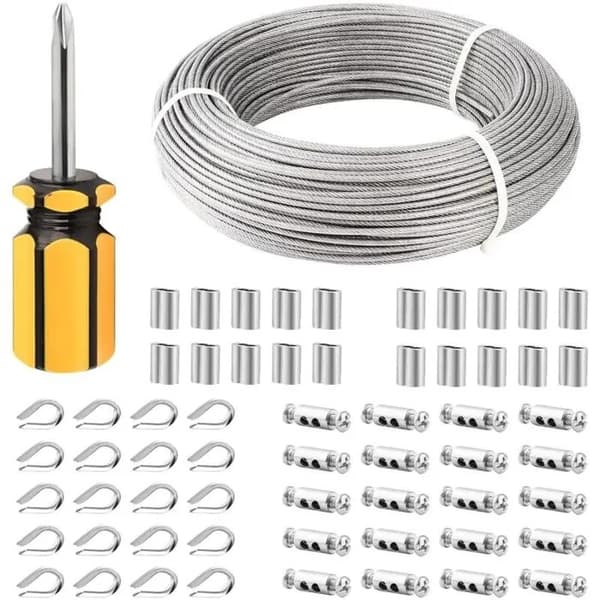 3 mm x 100 m rostfri kabel, PVC-belagd, med M3-hylsor
