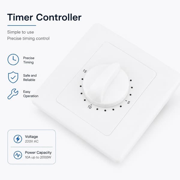 220V Mekanisk Vannpumpetimer, 15 Minutter, Nedtelling, Intelligent Tidsbryter for Innendørsbruk