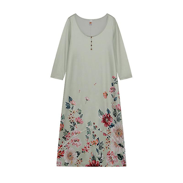 Lång sommarklänning med blommönster för kvinnor WHITE 3XL