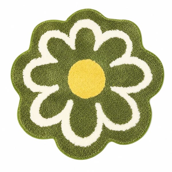 Sklisikker absorberende baderomsmatte, grønn blomst, 60x60 cm, maskinvaskbar