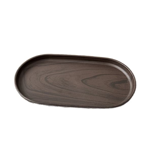 Valnötsfärgad oval bricka, tekoppsbricka, snackskakebricka, kafédessertbricka, förvaringsbricka