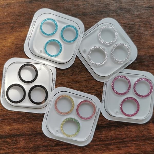 Glitter Kameralinsebeskytter Gull til iPhone 14 Pro Max, Herdet Glass