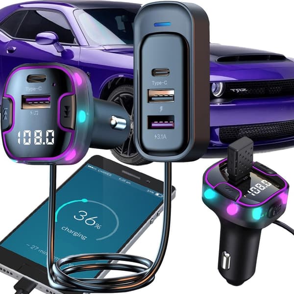 Bluetooth FM-lähetin autoon, 3 USB- ja Type-C-porttia, handsfree-puhelut, pikalataus