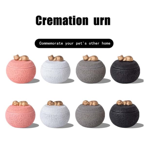 Kæledyrskremeringsurne til katte og hunde, askebeholder, 350 ml, sort, cement, stabil base