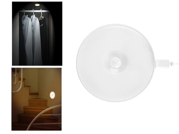 LED Natlampe med Bevægelsessensor, Skumring til Daggry, Trappelys, Genopladelig, Klæbende