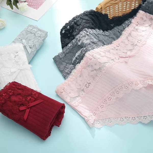 Bikinitruser i bomull med blonde for kvinner, 6-pakning, hipster-truser, S-XL m