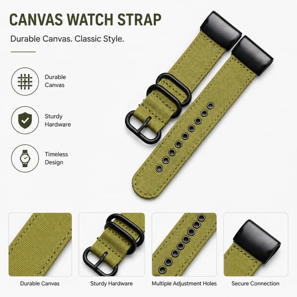 20 mm Quick Release Canvas Urrem til Garmin Fenix 7/6/5, Grøn
