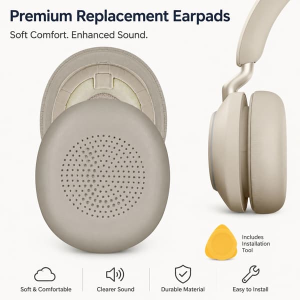 Erstatningsørepuder til Jabra Elite 45h Evolve2 65, Guld, Premium Materiale Gold