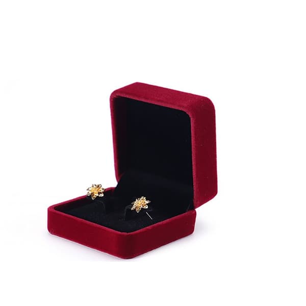 Flonel Ørering Smykkeskrin, Mørkerød, 7x7x4 cm, Opbevaringsetui til Øreringe