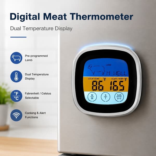 Digitalt køkkentermometer til kødgrillning, -50°C til 300°C, rustfri stålsonde, timer