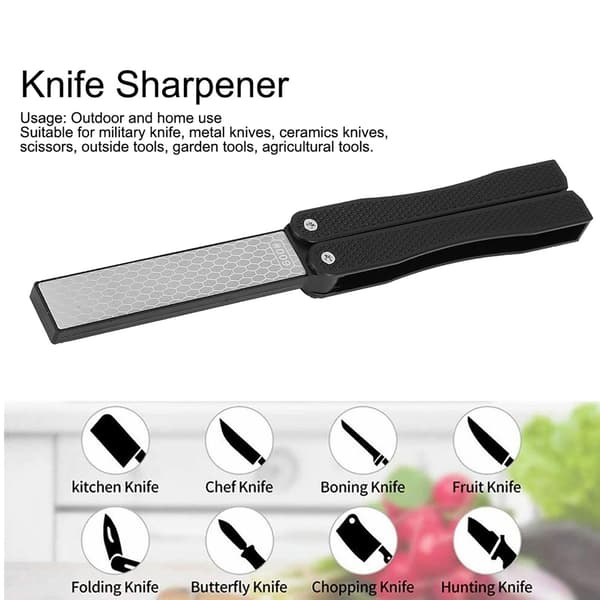 Foldbar dobbeltsidet knivsliber, diamant, bærbar, skridsikker, sort