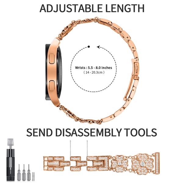 Klokkerem til Samsung Galaxy Watch 4 5 Active, rosa gull, 20 mm, sinklegering, 176 mm