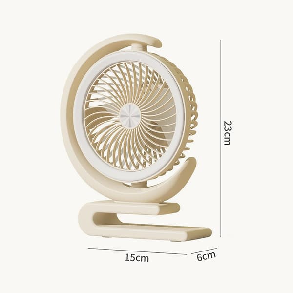 6-tommer bordlampeventilator, mælkekaffefarve, bærbar campinglampe, USB genopladelig