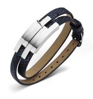 Sølvfarvet læderarmbånd i rustfrit stål, sort, Victoria-stil