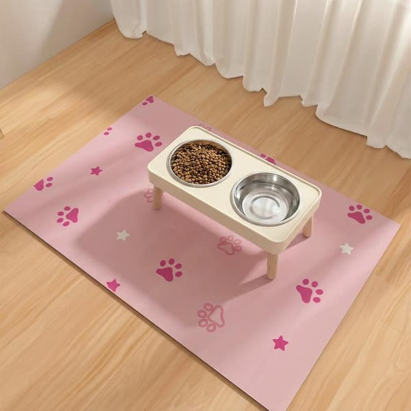 Absorberende vandtæt kæledyrsfodermåtte i gummi til hunde og katte, gulvmåtte til mad- og vandskåle. Pink Star 30×50 cm