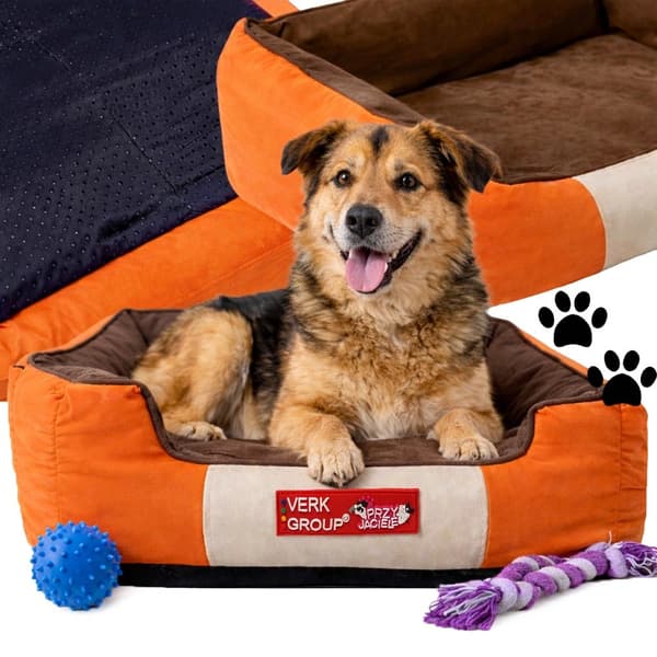 Mellem kæledyrsseng til hunde og katte, orange, skridsikker bund, blød polyester, 70x55cm Orange