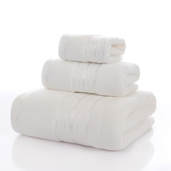 Håndklesett i bomull, 3 deler, 100 % absorberende mykt, hvitt