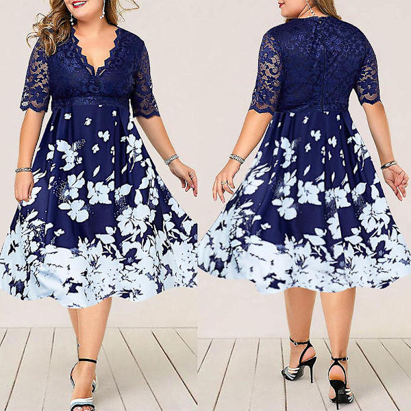 Linje Plus Size Klänning Vem Spets BLACK L