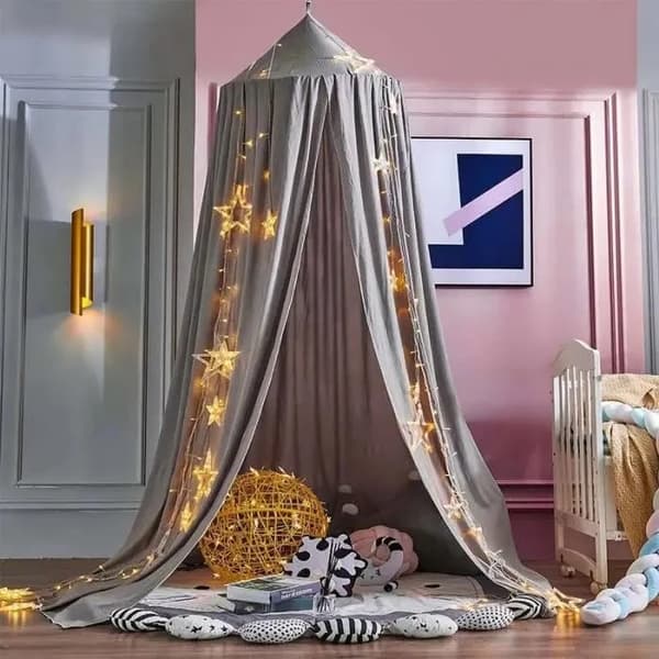 Mörkgrått myggnät för babysäng, kupoltält, tvättbart, unisex - 60*270*400cm